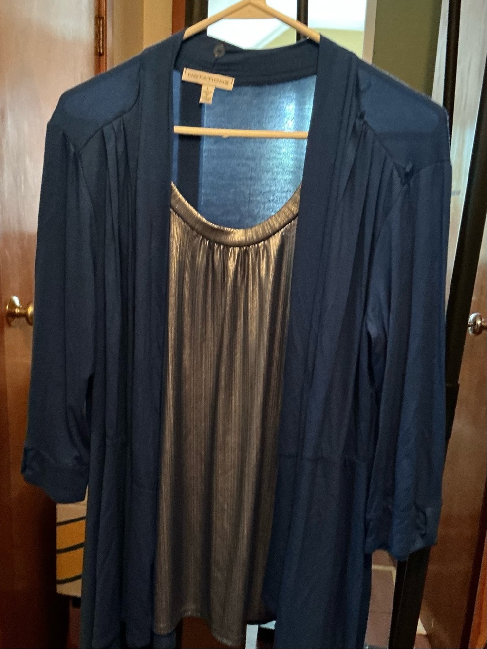 Notations Navy Blue Open Cardigan with Royal Blue Inner
